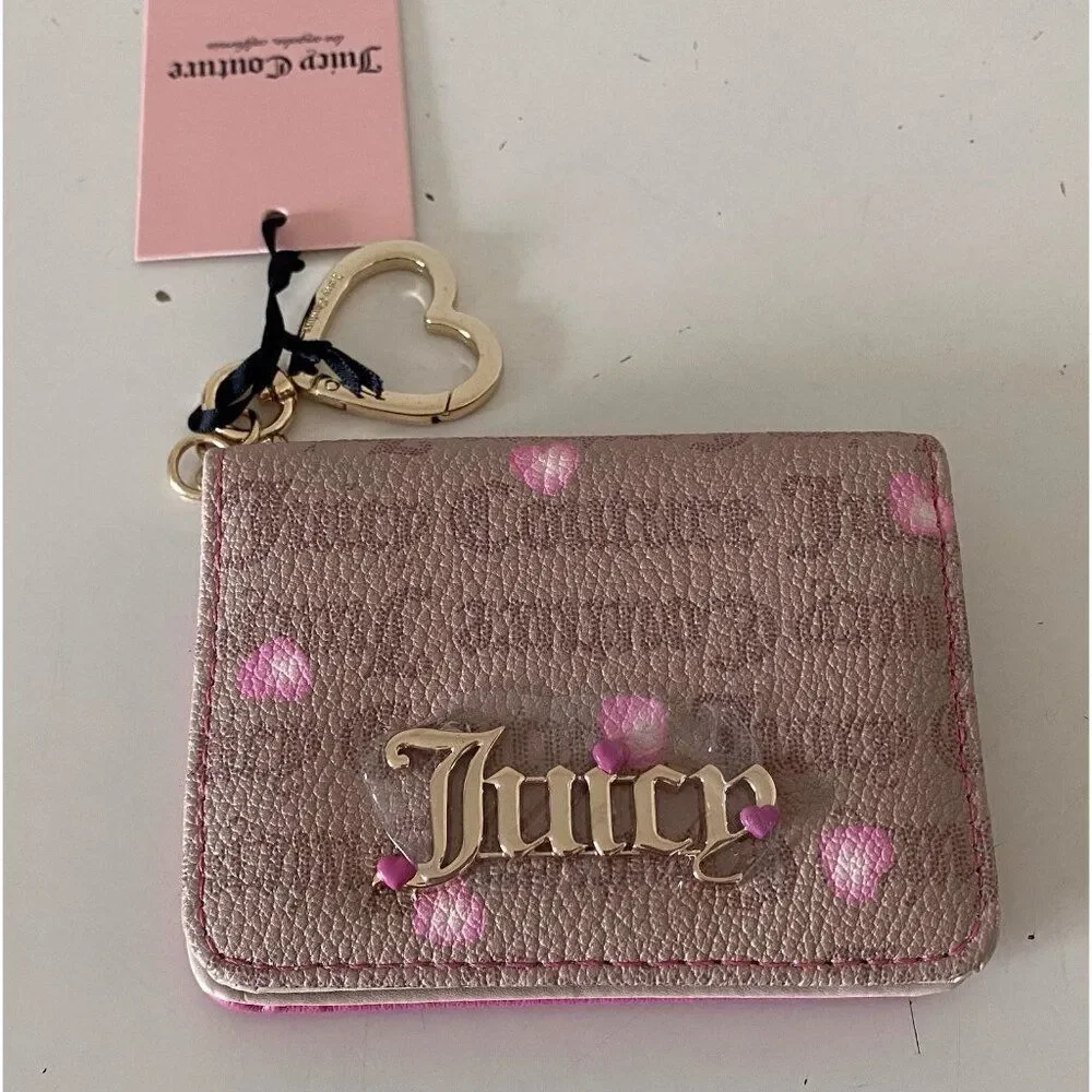 Juicy Couture Cafe Pink V-I Heart Juicy Card Case Key‎ Fob Wallet NEW